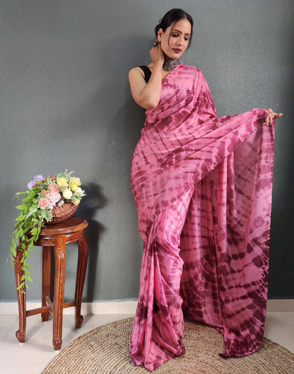 Ready to Wear Light Maroon& Pink Printed Silk Saree