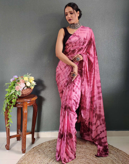 Ready to Wear Light Maroon& Pink Printed Silk Saree