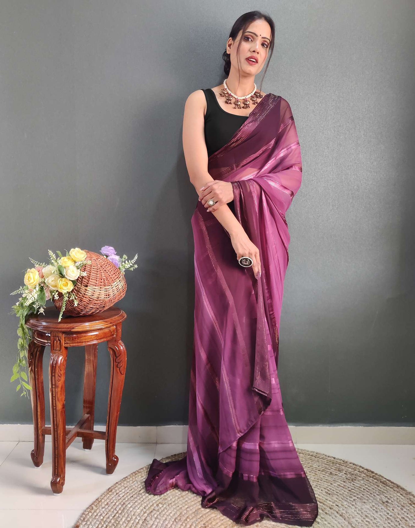 Ready to Wear Purple Weaving Georgette Saree