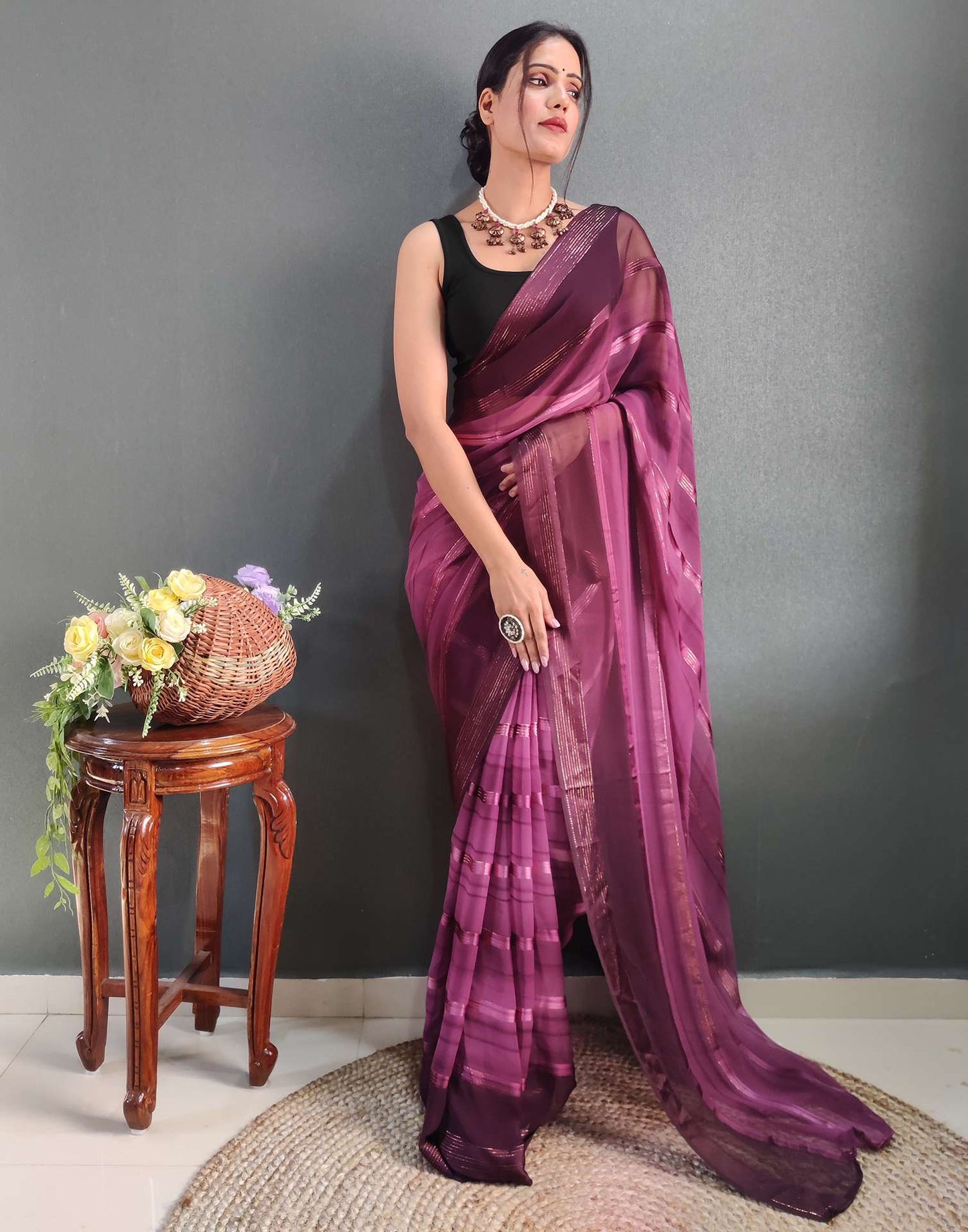 Ready to Wear Purple Weaving Georgette Saree