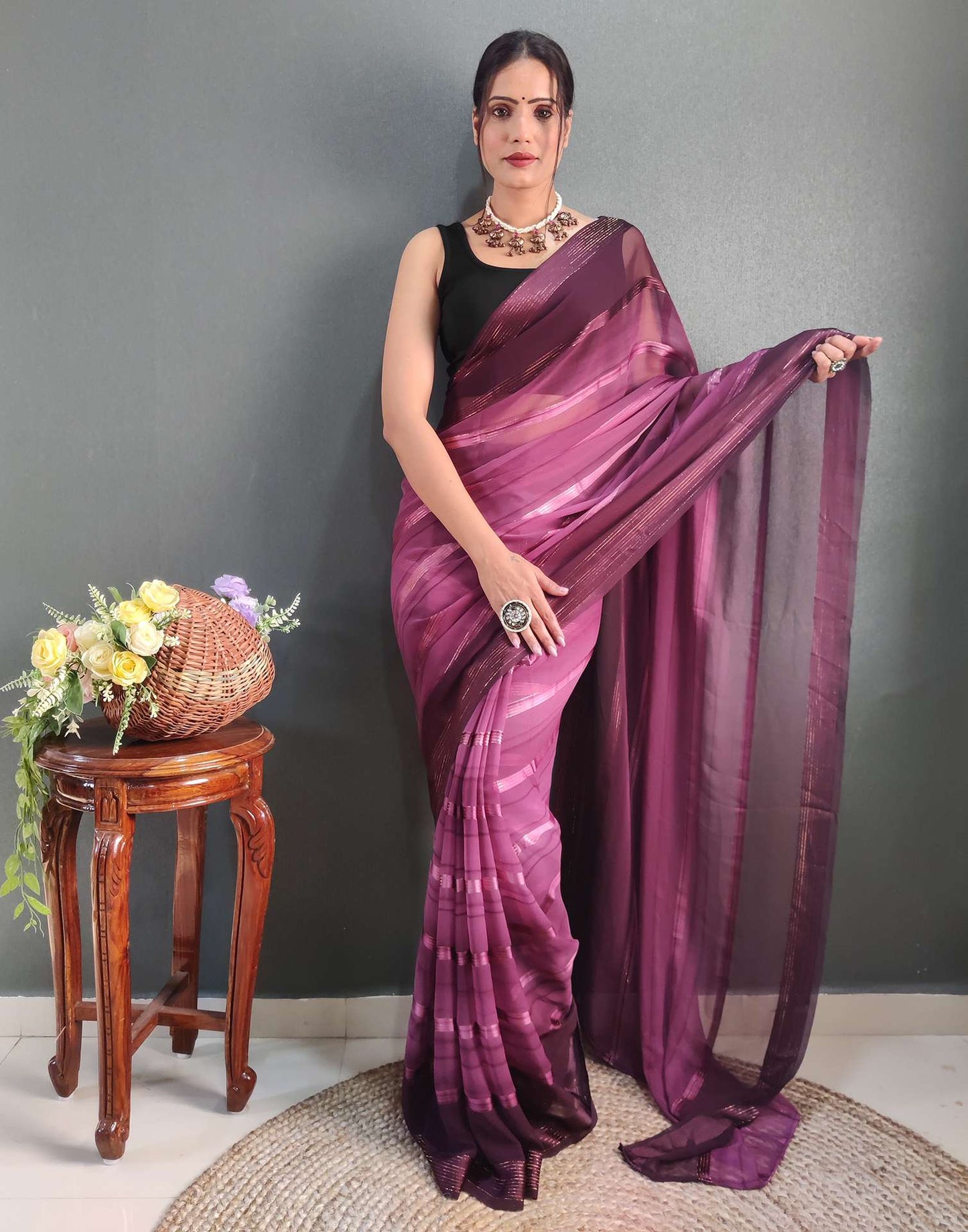Ready to Wear Purple Weaving Georgette Saree