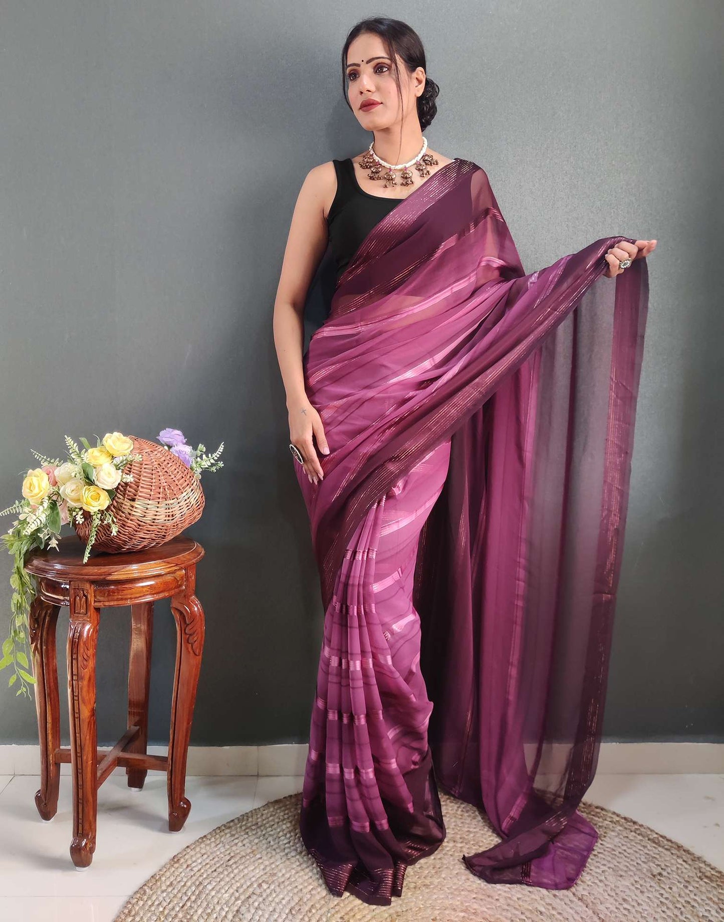 Ready to Wear Purple Weaving Georgette Saree
