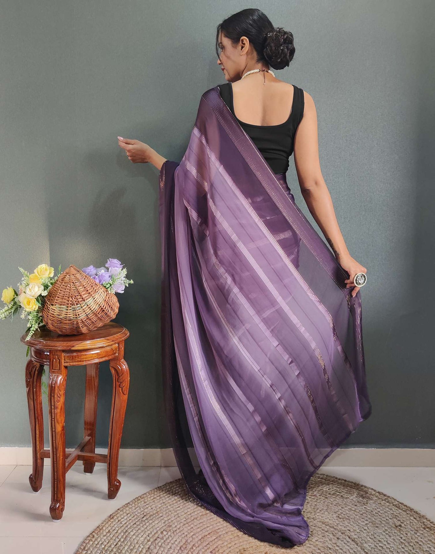 Ready to Wear Dusty Lavender & Wien Weaving Georgette Saree
