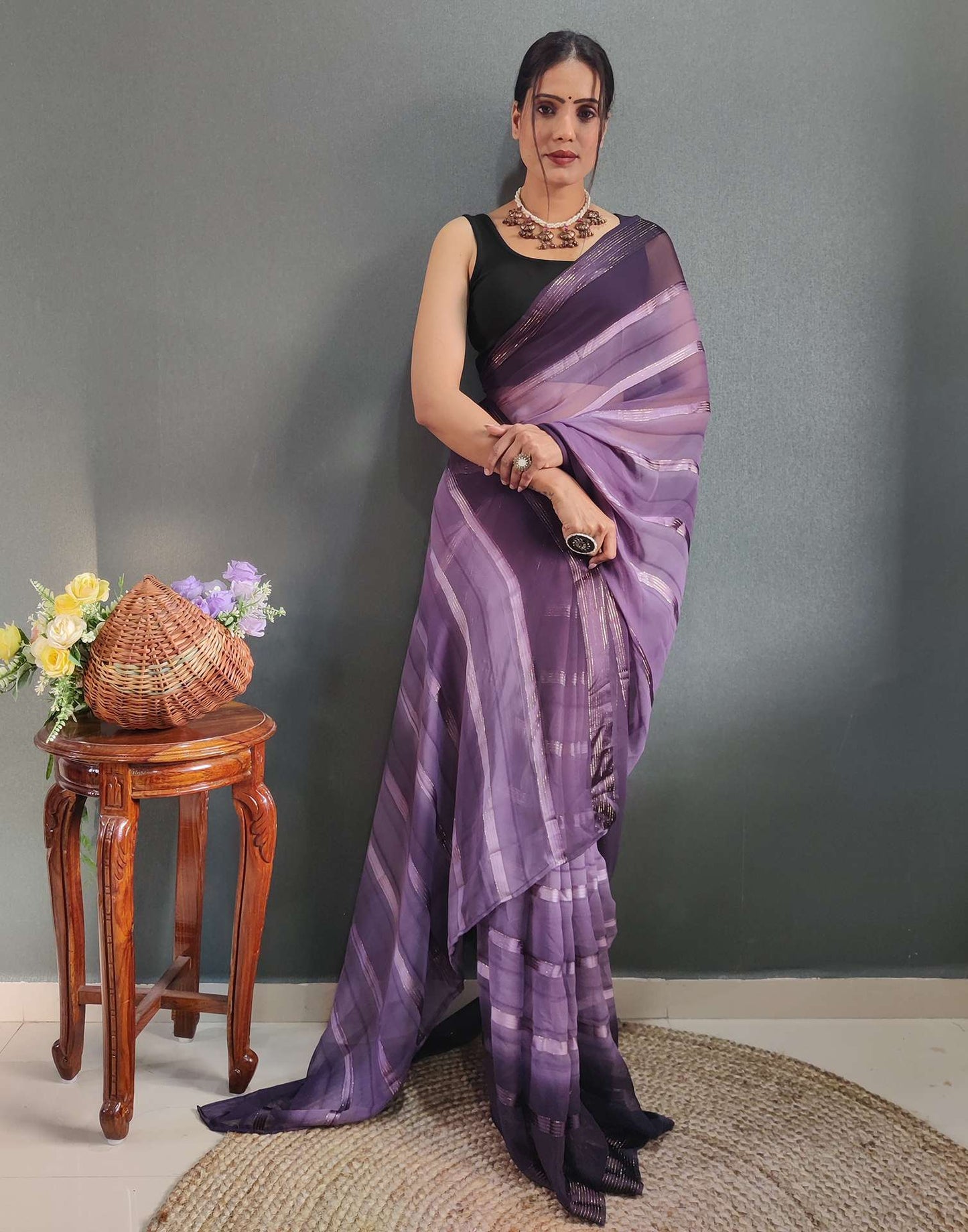 Ready to Wear Dusty Lavender & Wien Weaving Georgette Saree