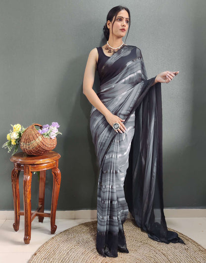 Ready to Wear Grey& black Weaving Georgette Saree
