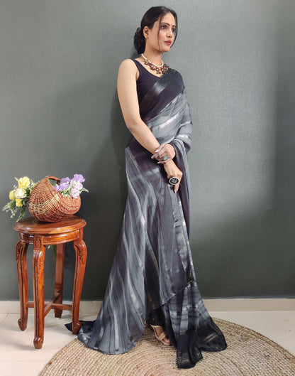 Ready to Wear Grey& black Weaving Georgette Saree