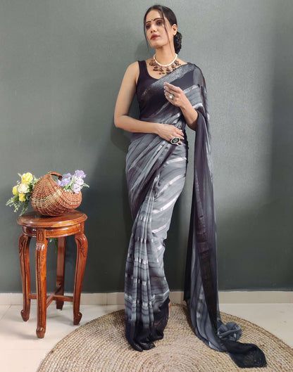 Ready to Wear Grey& black Weaving Georgette Saree