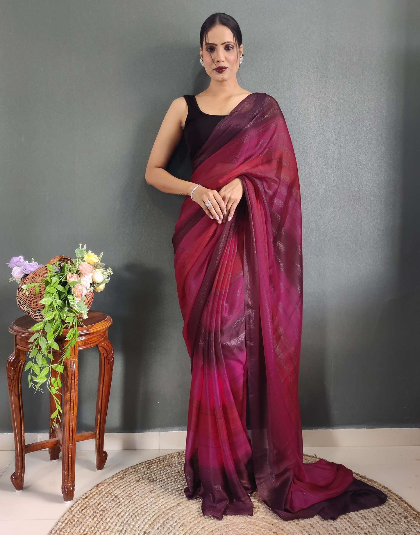Ready to Wear Pink Printed Georgette Saree