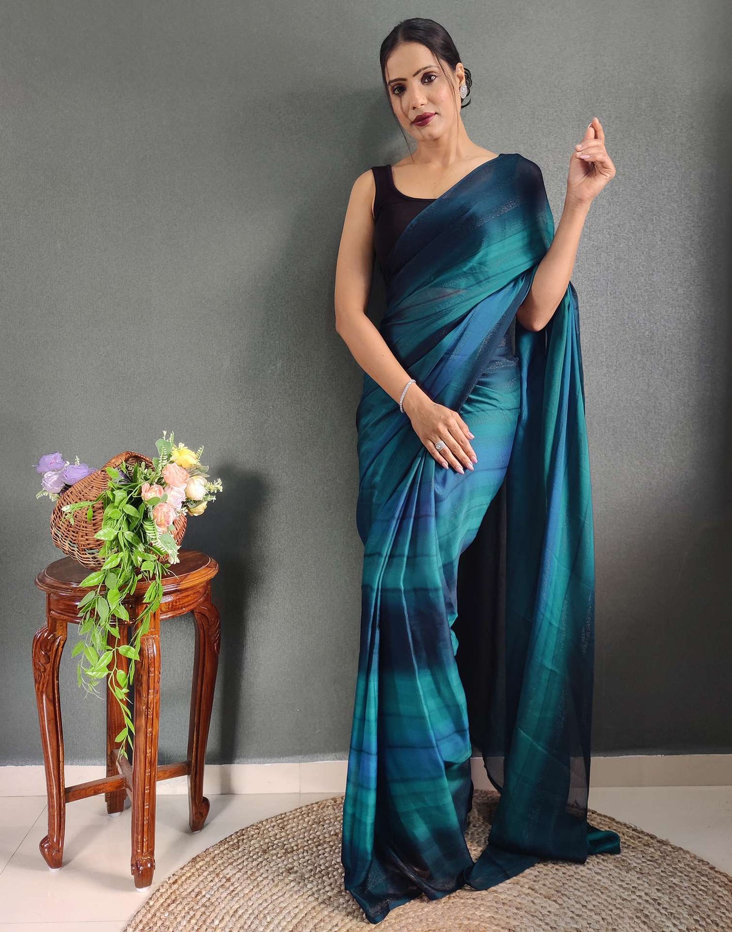 Ready to Wear Blue Printed Georgette Saree