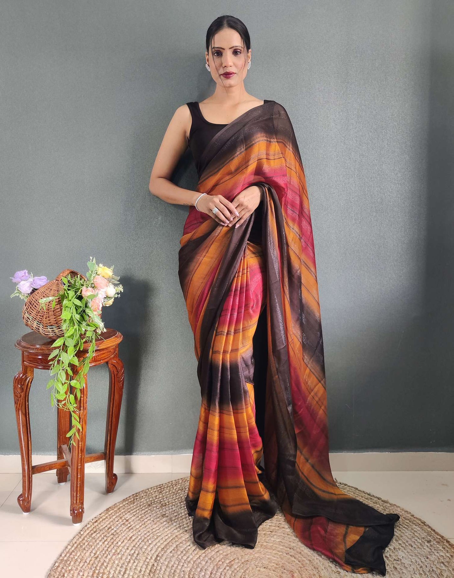 Ready to Wear Multicoloured Printed Georgette Saree