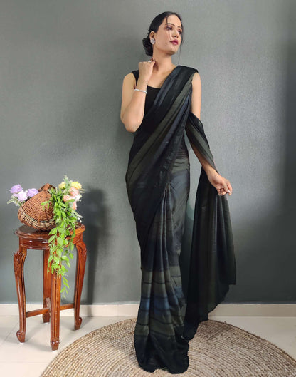 Ready to Wear Black Printed Georgette Saree