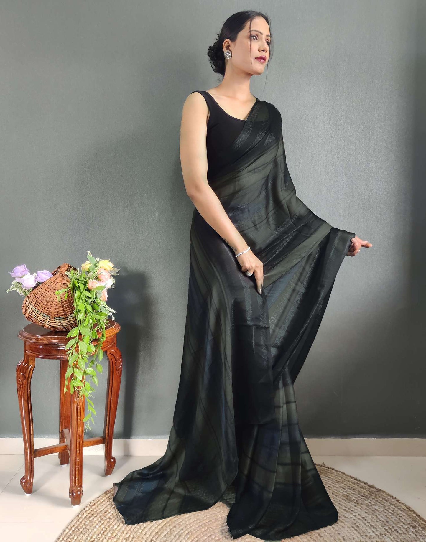 Ready to Wear Black Printed Georgette Saree