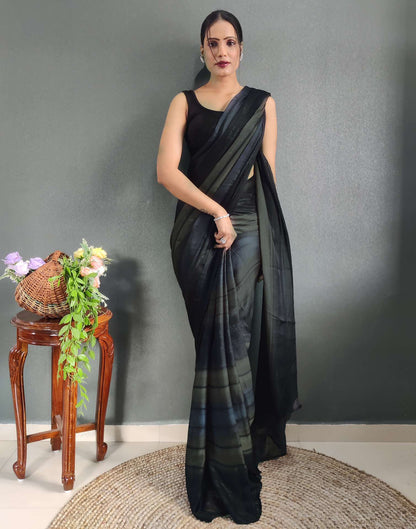 Ready to Wear Black Printed Georgette Saree