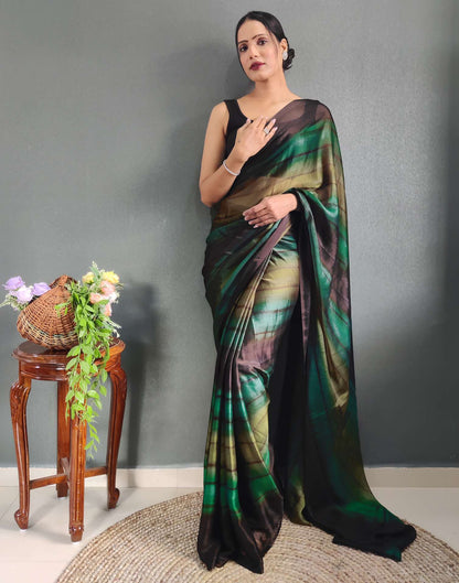 Ready to Wear Mehandi Green Printed Georgette Saree
