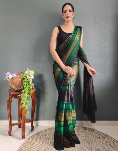 Ready to Wear Mehandi Green Printed Georgette Saree