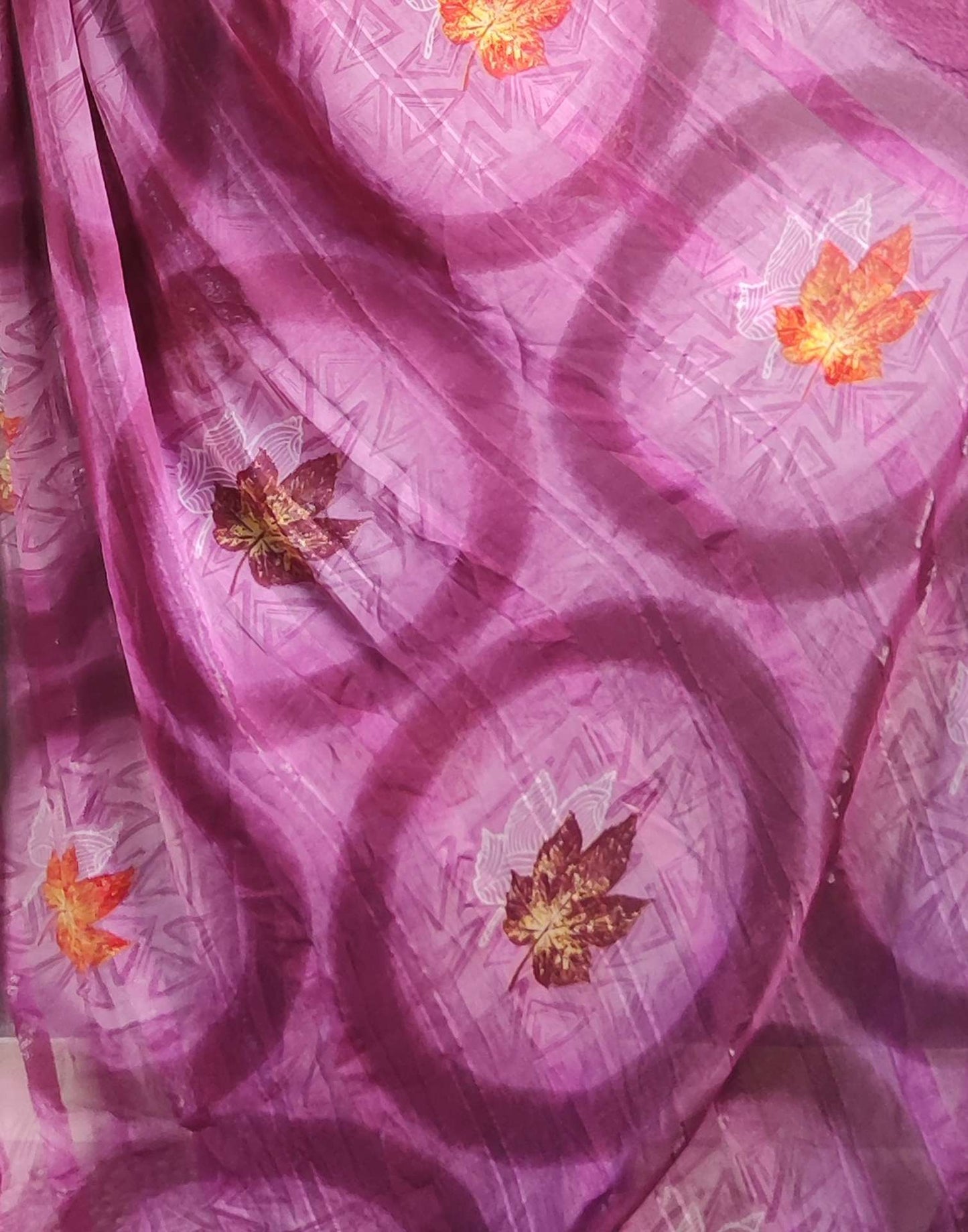 Ready to Wear Lavender & Rani Pink Printed Georgette Saree