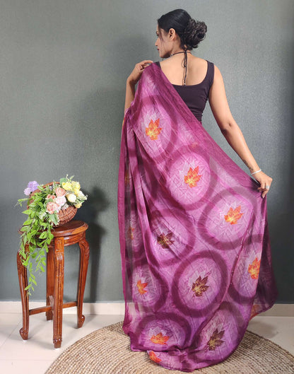 Ready to Wear Lavender & Rani Pink Printed Georgette Saree