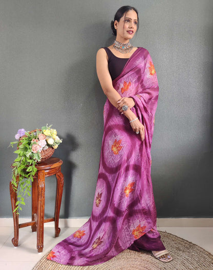 Ready to Wear Lavender & Rani Pink Printed Georgette Saree