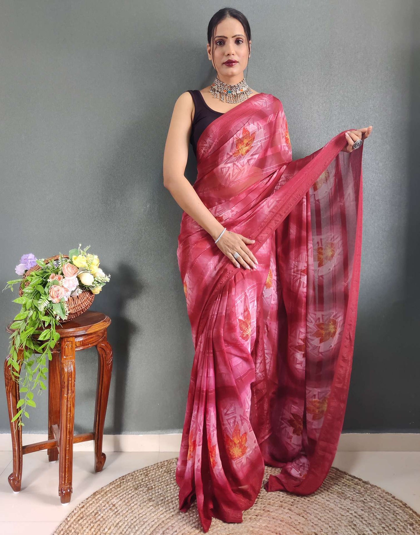 Ready to Wear PinkPrinted Georgette Saree