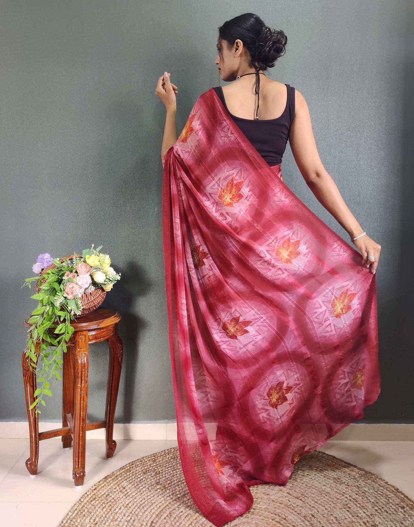 Ready to Wear PinkPrinted Georgette Saree