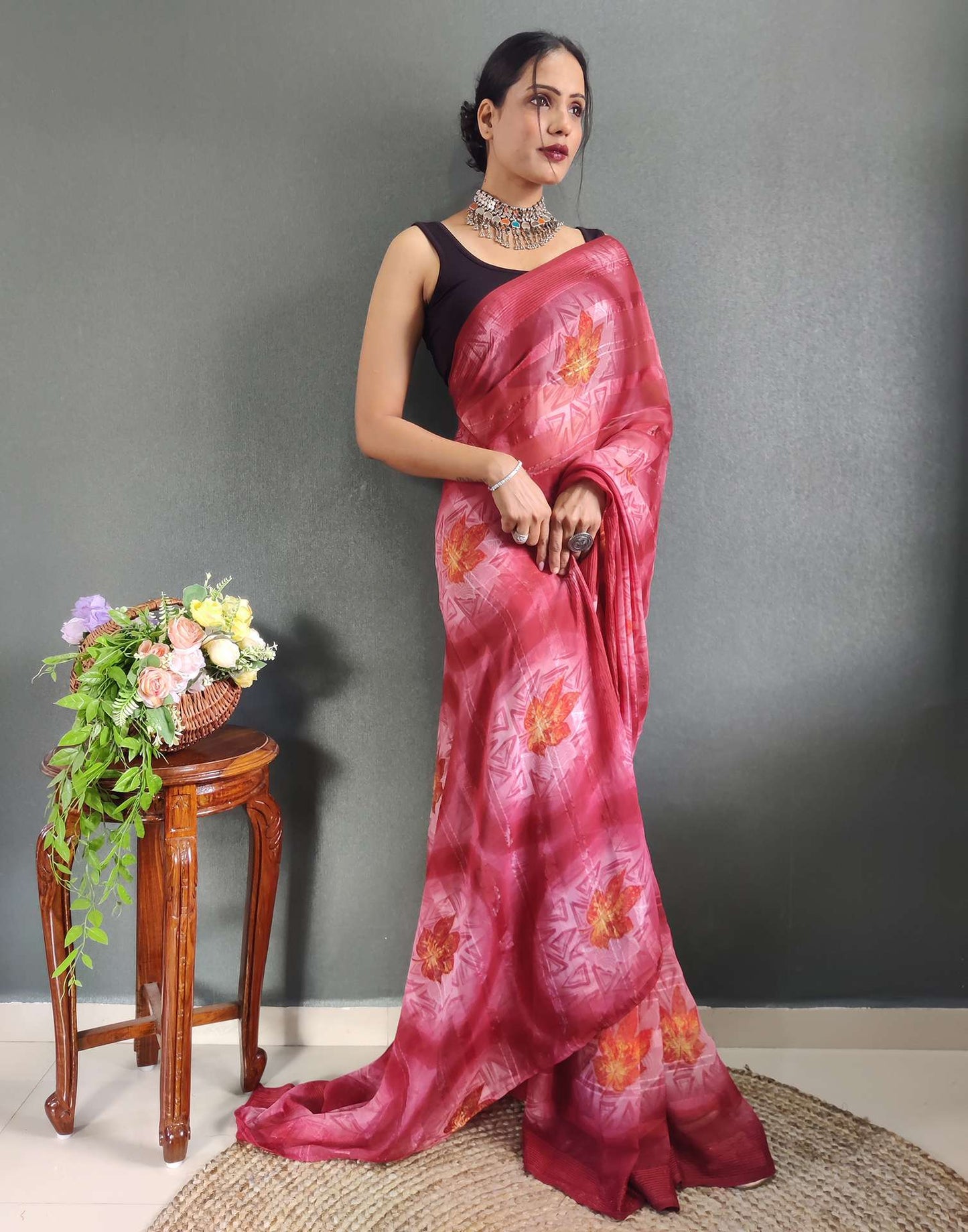 Ready to Wear PinkPrinted Georgette Saree