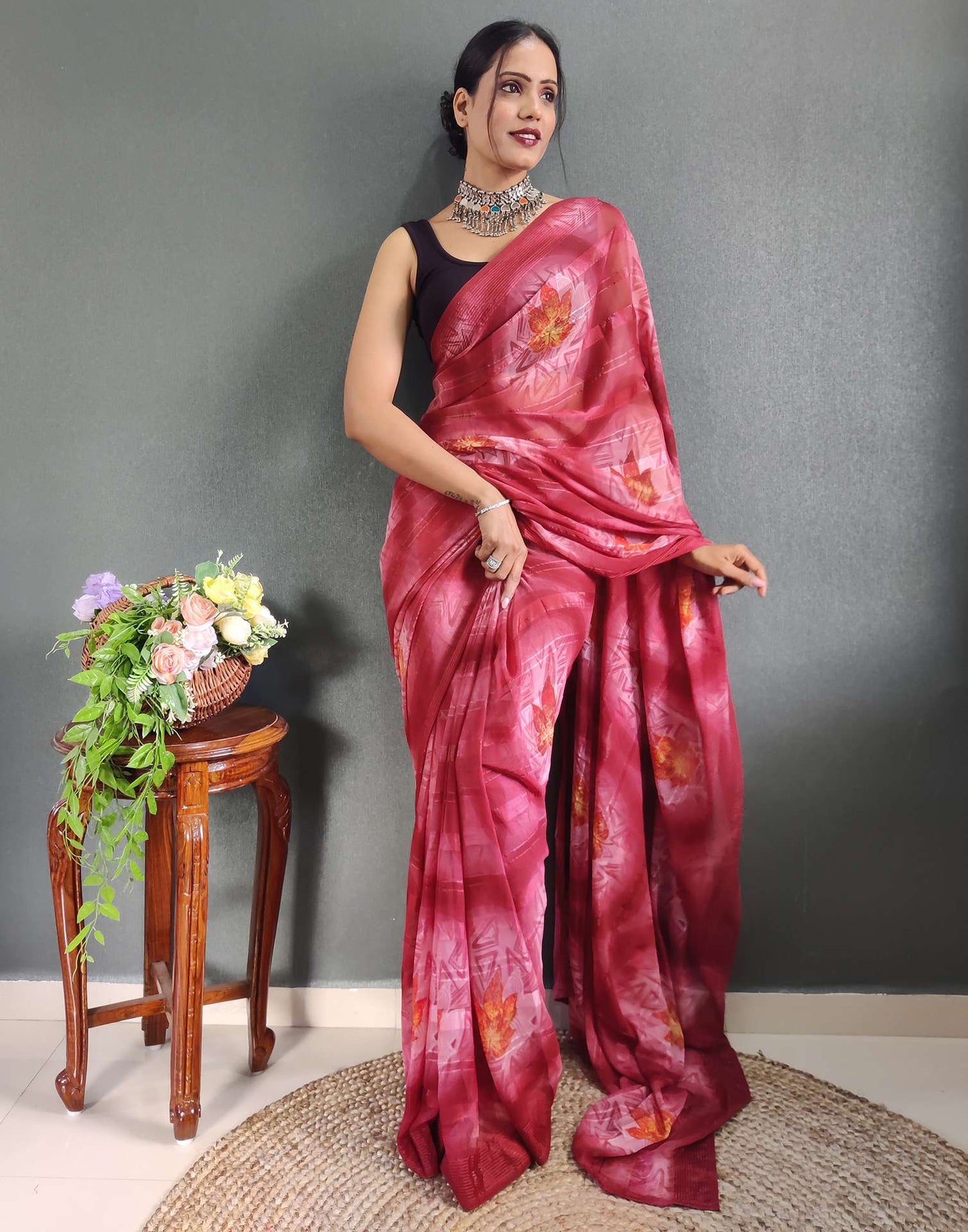 Ready to Wear PinkPrinted Georgette Saree