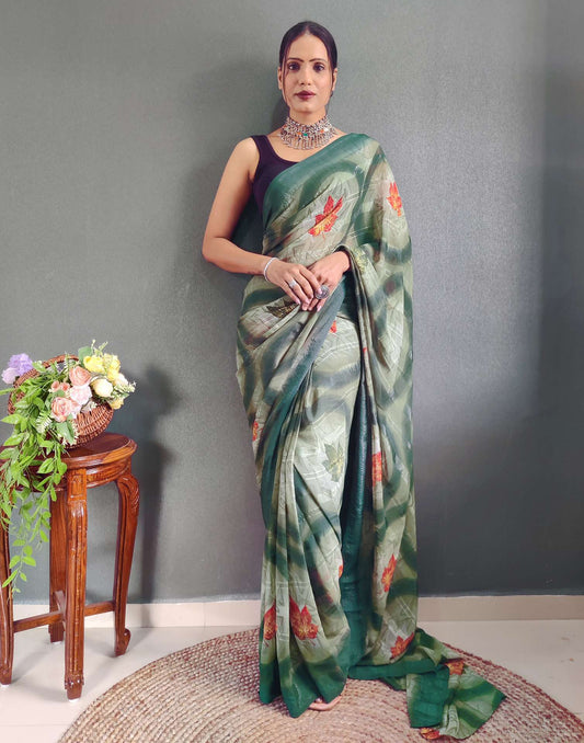 Ready to Wear Light Green Printed Georgette Saree