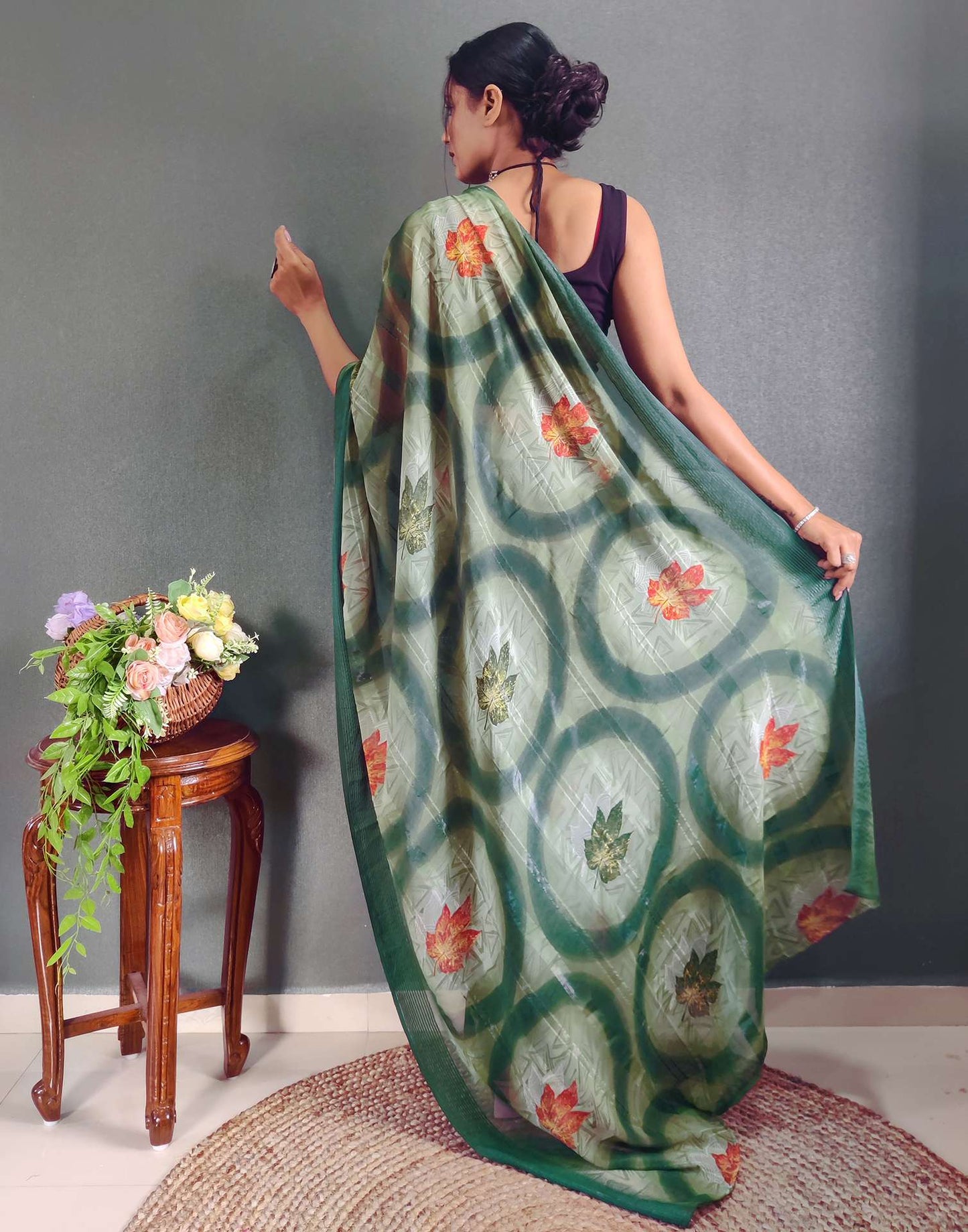 Ready to Wear Light Green Printed Georgette Saree
