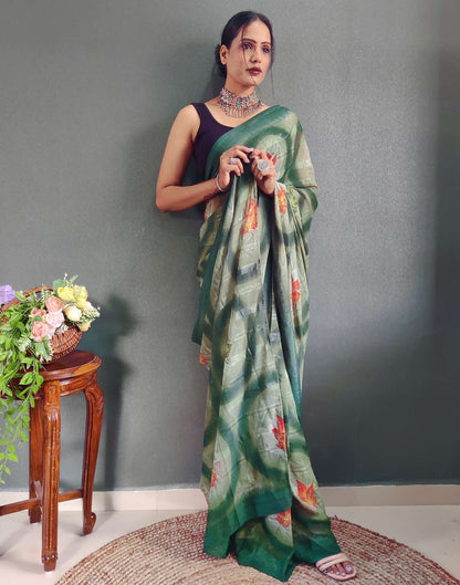Ready to Wear Light Green Printed Georgette Saree