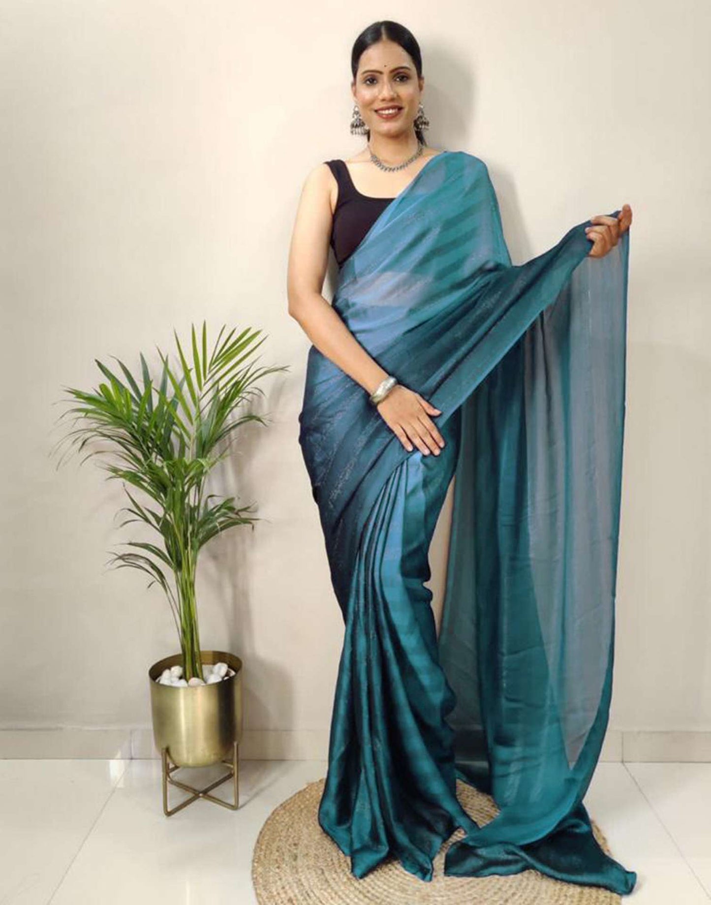 Ready to Wear Blue Plain Georgette Saree