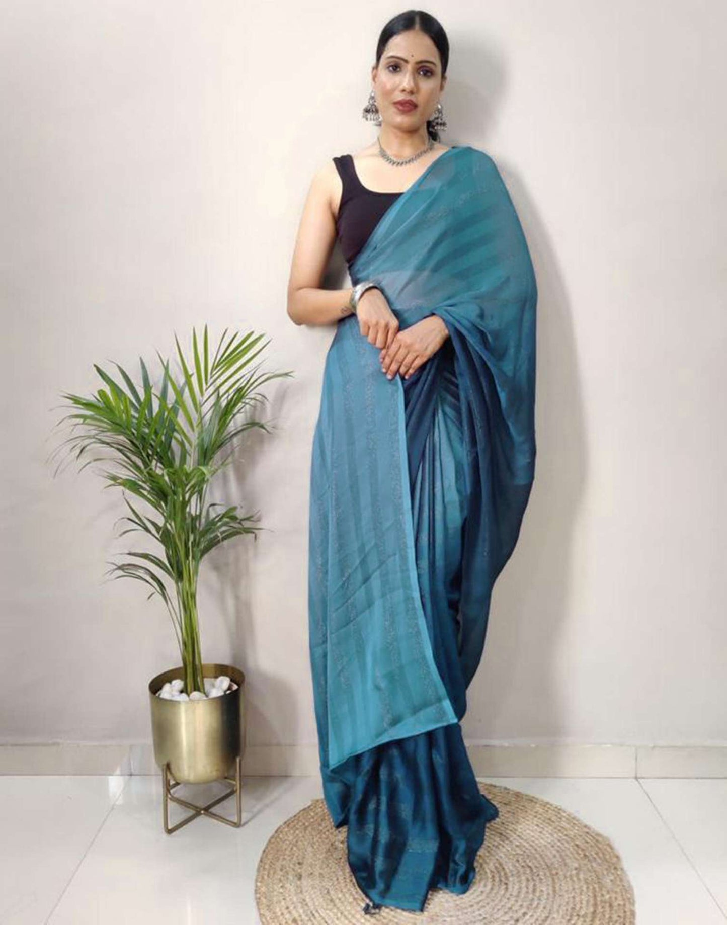 Ready to Wear Blue Plain Georgette Saree