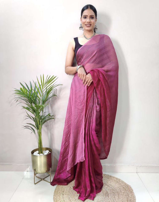 Ready to Wear Onion Pink Plain Georgette Saree
