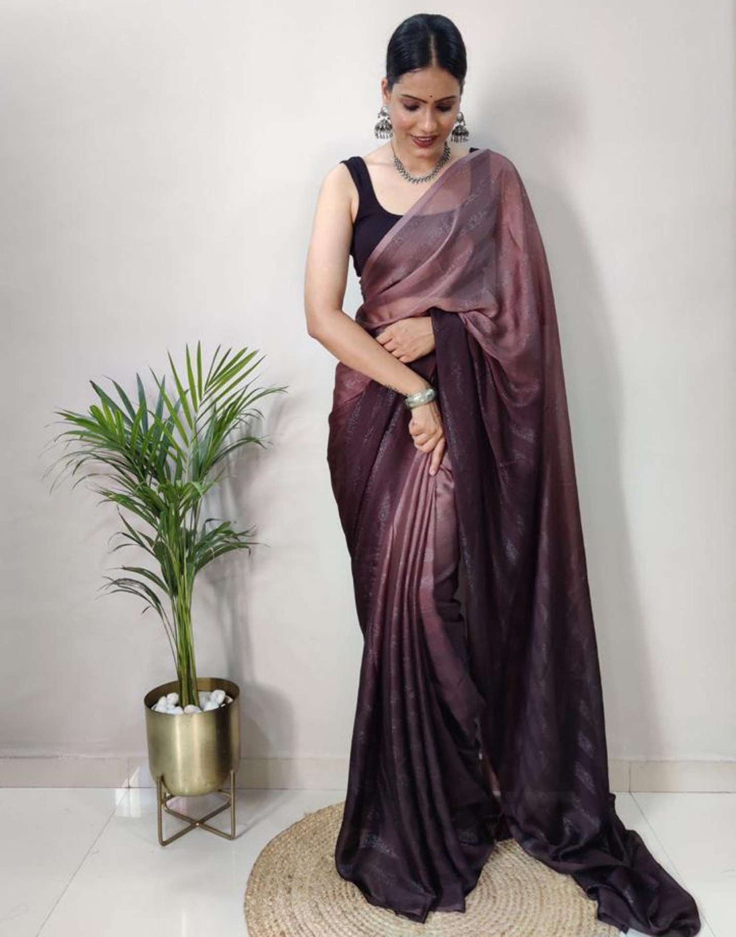 Ready to Wear Purple Plain Georgette Saree