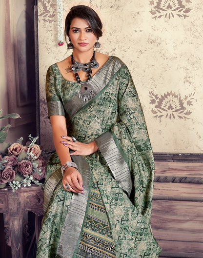 Green Printed Silk Saree