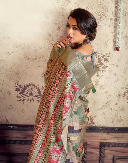 Multicoloured Printed Silk Saree
