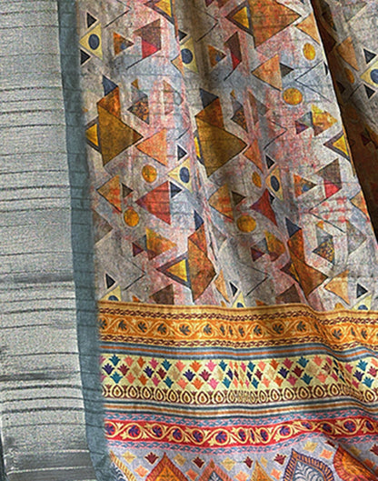 Multicoloured Printed Silk Saree