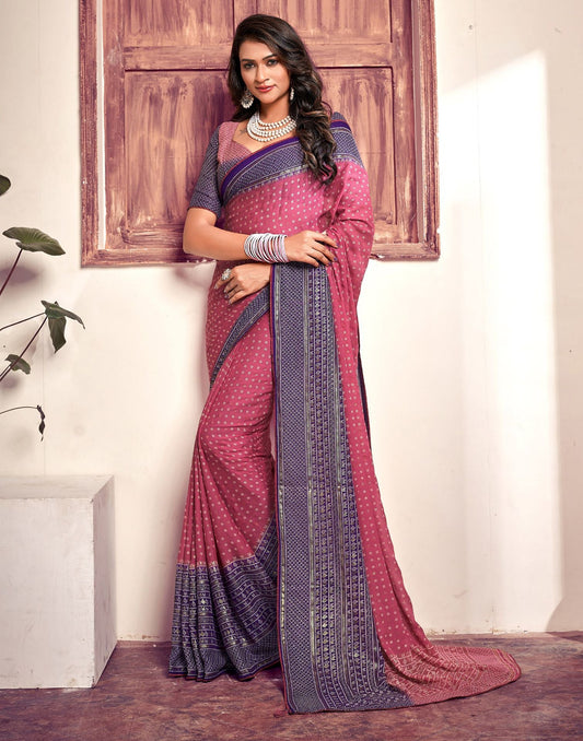 Dull Magenta Printed  Saree