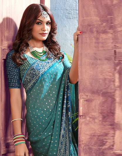 Dull Green Printed  Saree