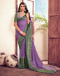 Dull Lavender & Green Printed  Saree