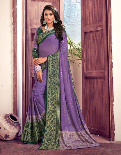 Dull Lavender & Green Printed  Saree