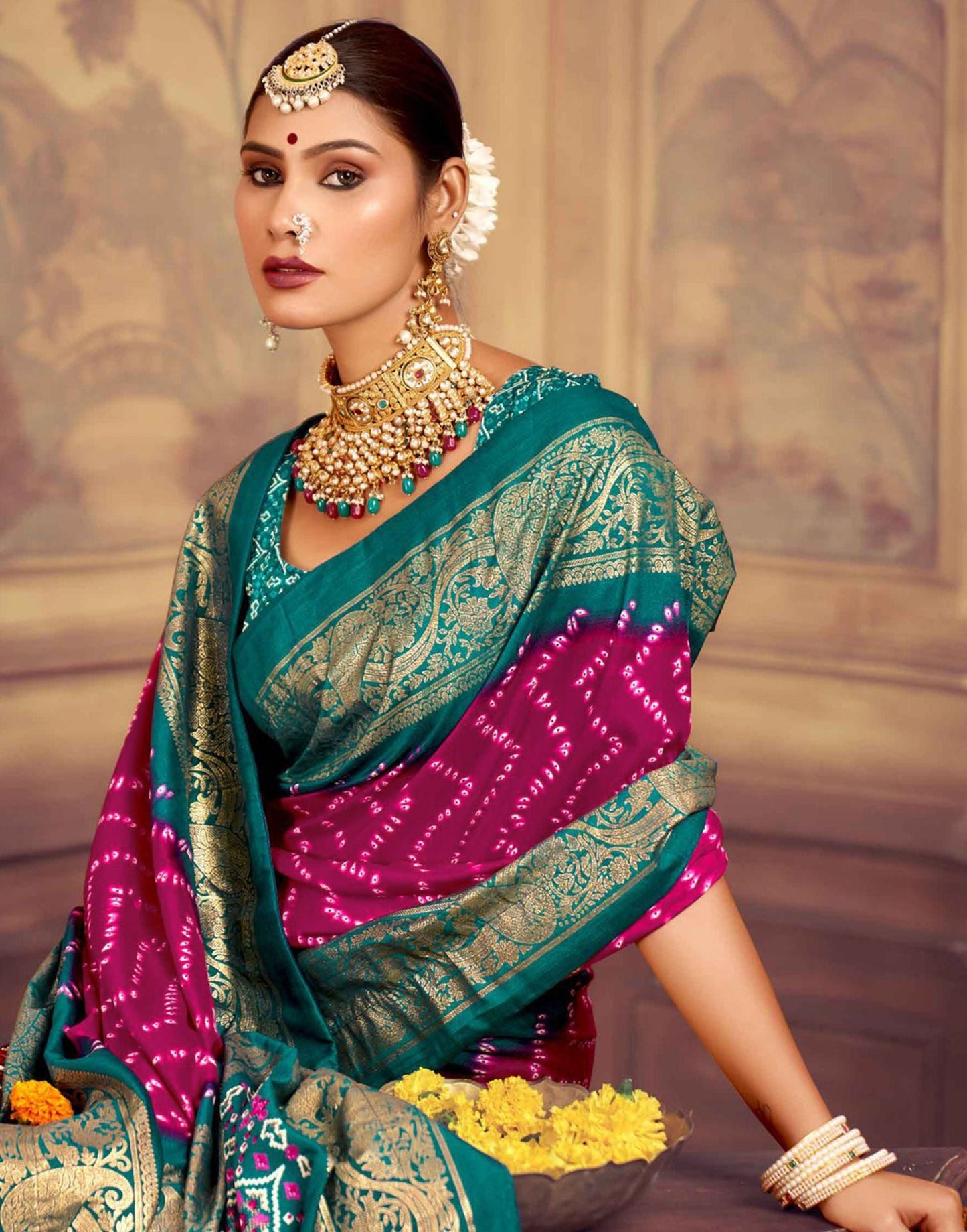 Pink Printed Silk Saree