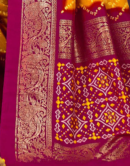 Yellow & Rani Pink Printed Silk Saree