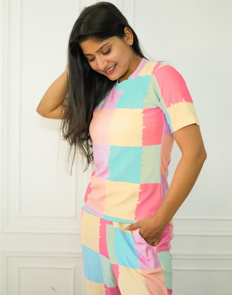 Multicoloured Cotton Colourblock Printed Co-ord Set | Sudathi