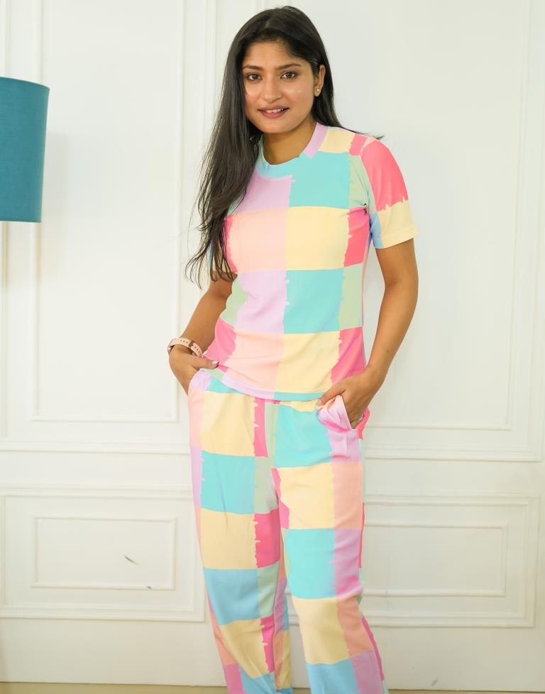 Multicoloured Cotton Colourblock Printed Co-ord Set | Sudathi