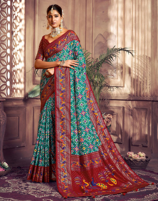 Rama Printed Silk Saree