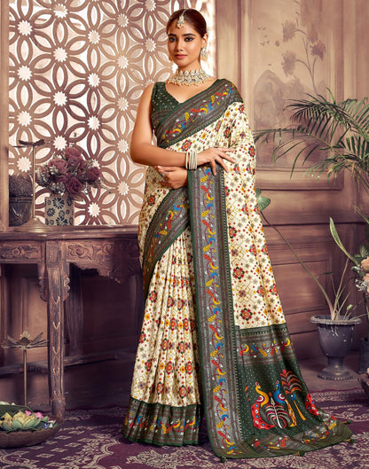 Beige Printed Silk Saree