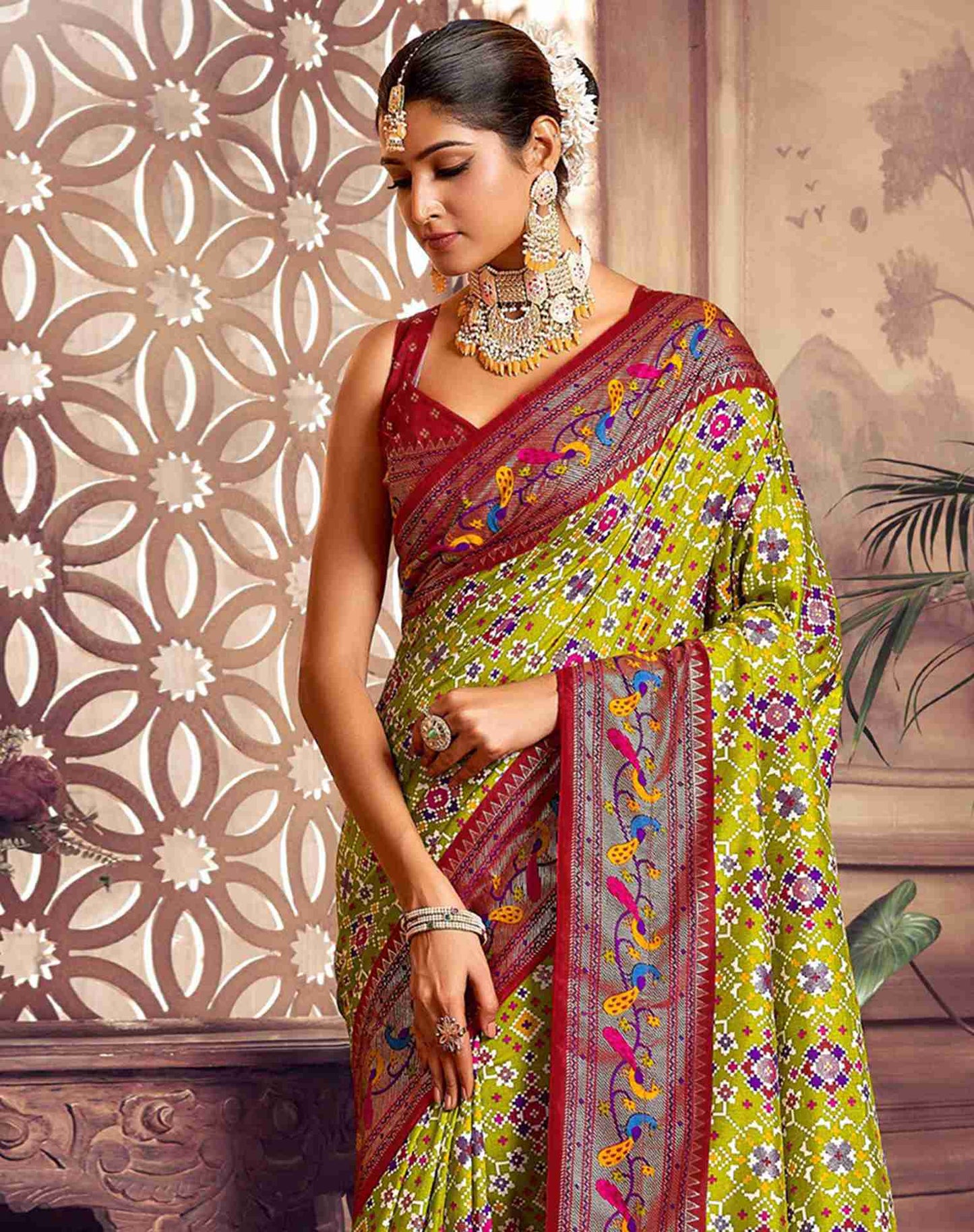 Green Printed Silk Saree
