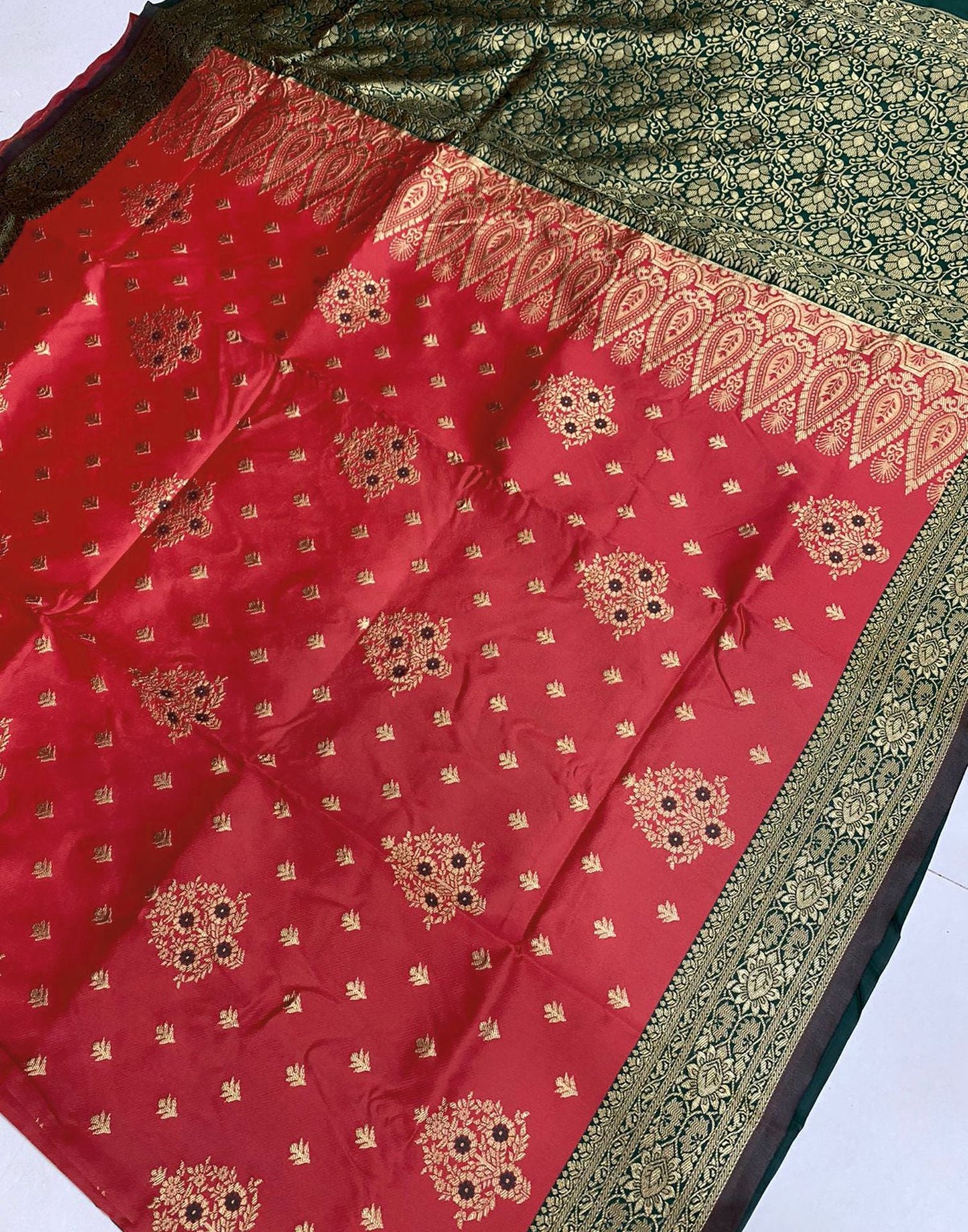 Red & Green Banarasi Silk Saree