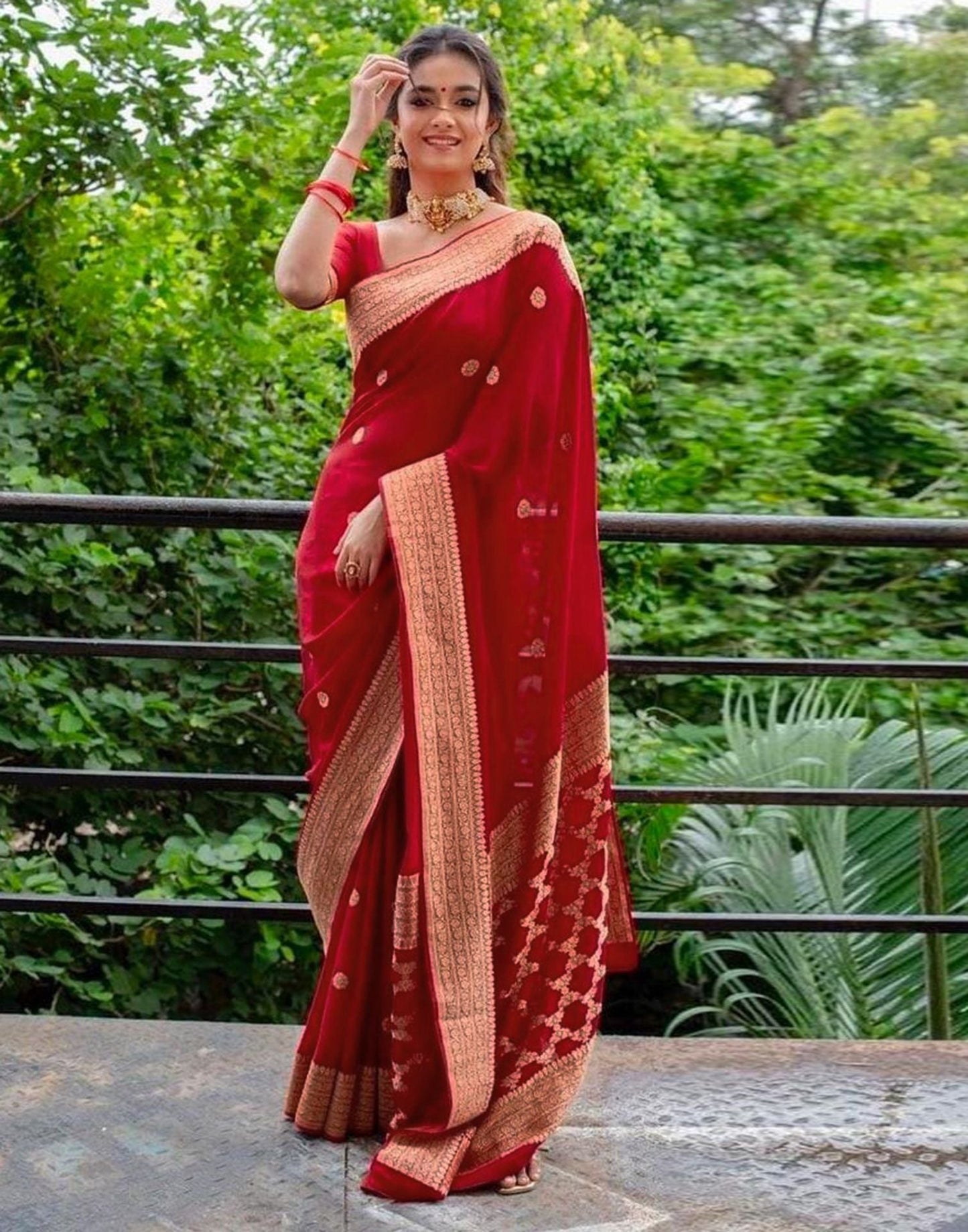 Red Jacquard Silk Saree