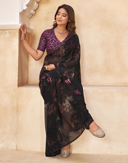 Black & Wien Printed Georgette Saree